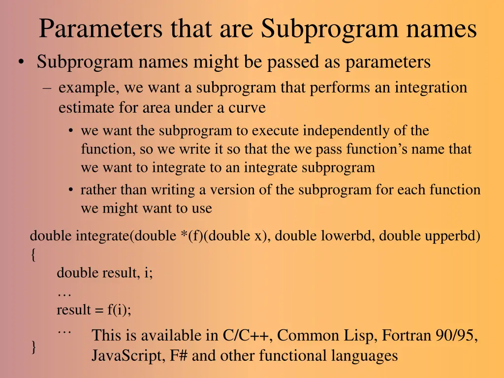 parameters that are subprogram names subprogram