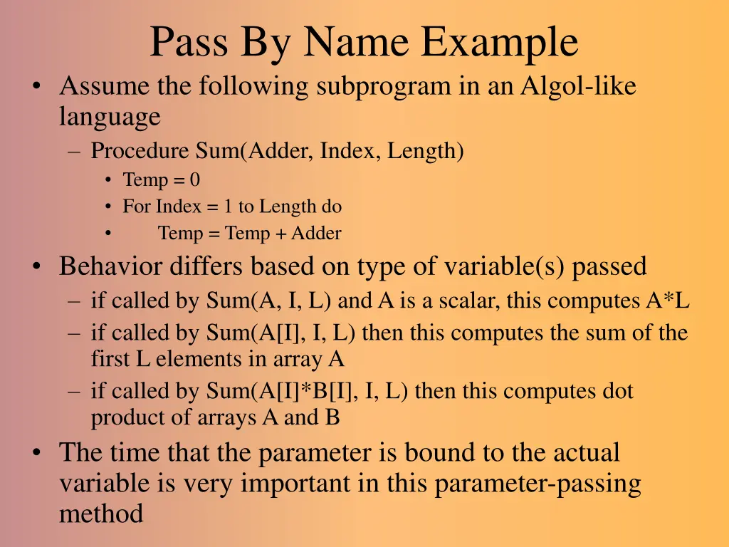 pass by name example assume the following