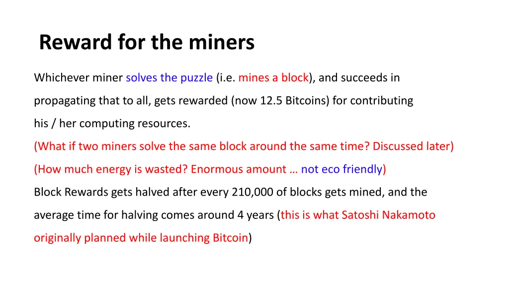 reward for the miners