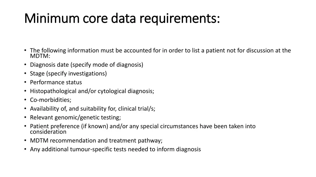 minimum core data requirements minimum core data