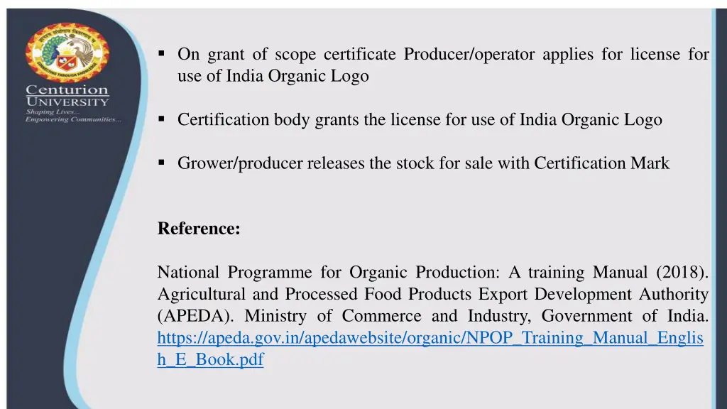 on grant of scope certificate producer operator