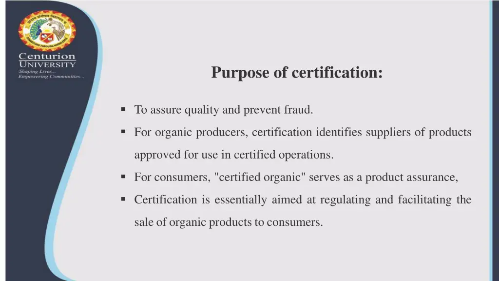 purpose of certification