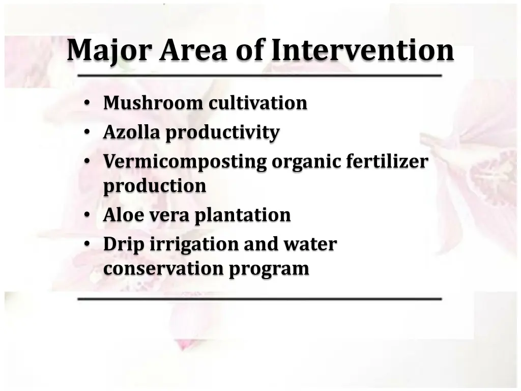 major area of intervention