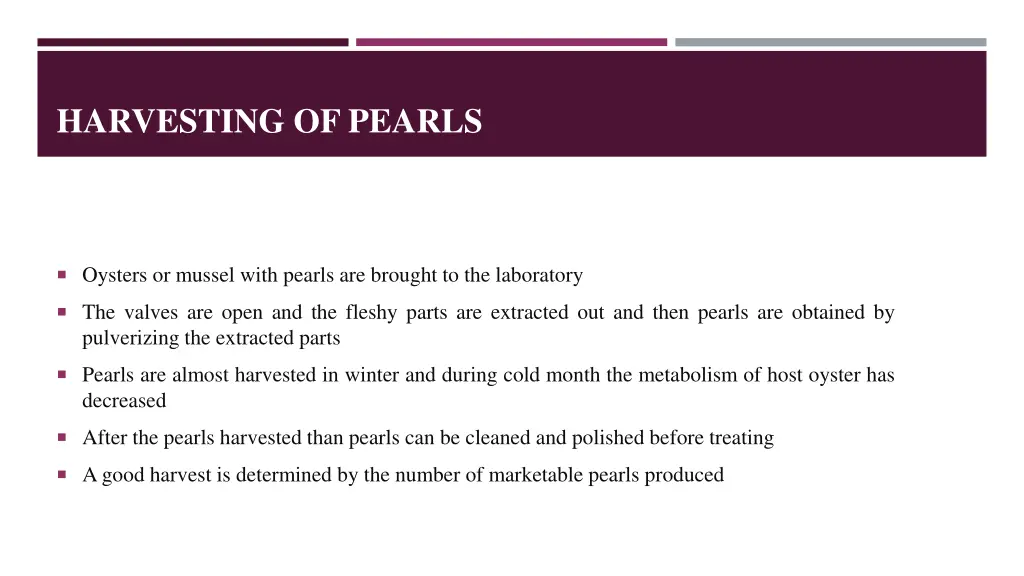 harvesting of pearls