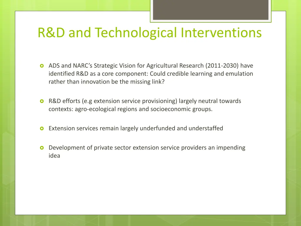 r d and technological interventions