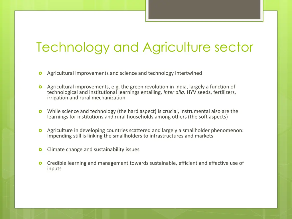 technology and agriculture sector