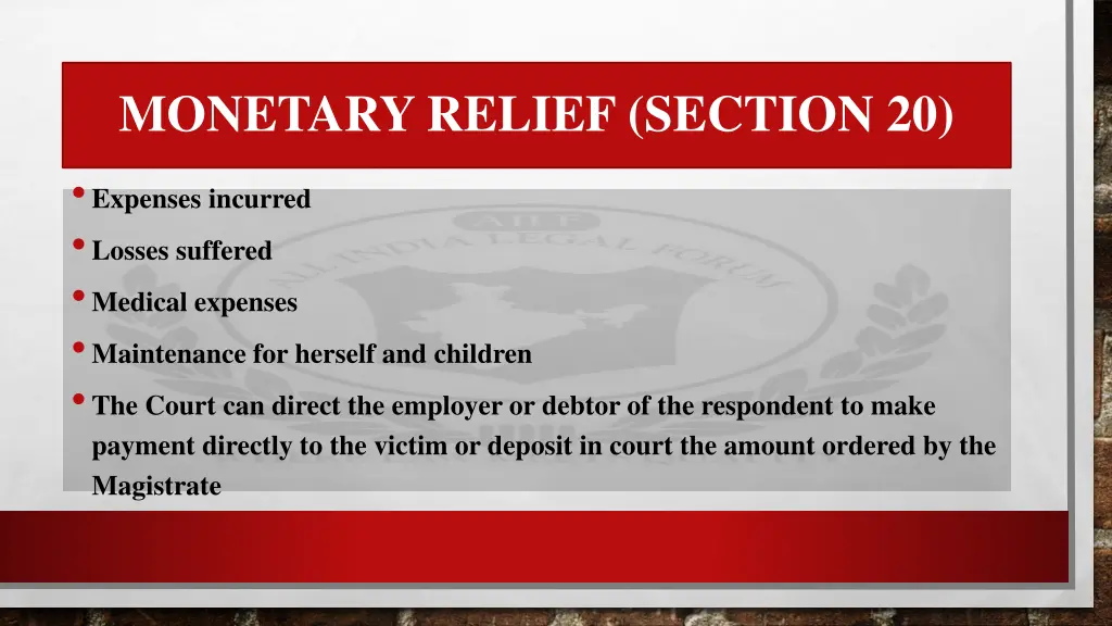 monetary relief section 20