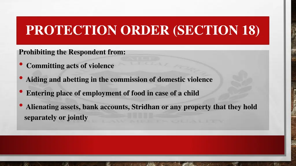 protection order section 18