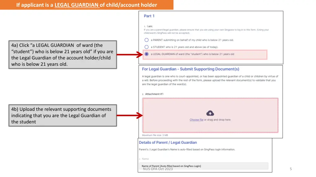 if applicant is a legal guardian of child account