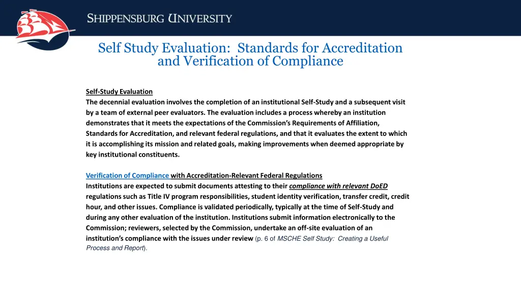 self study evaluation standards for accreditation