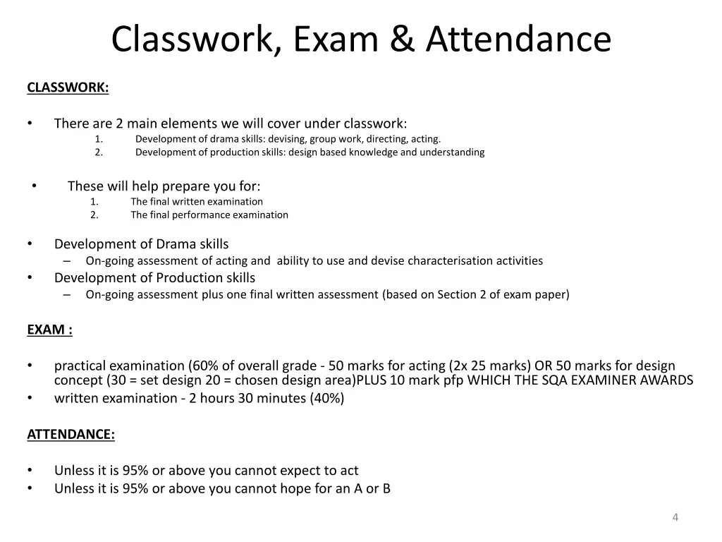 classwork exam attendance