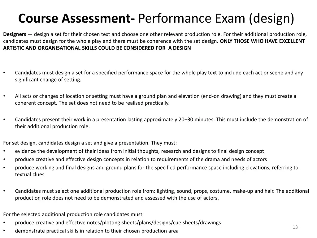 course assessment performance exam design