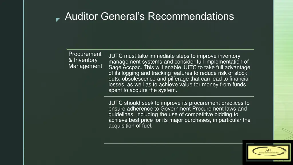 auditor general s recommendations 2