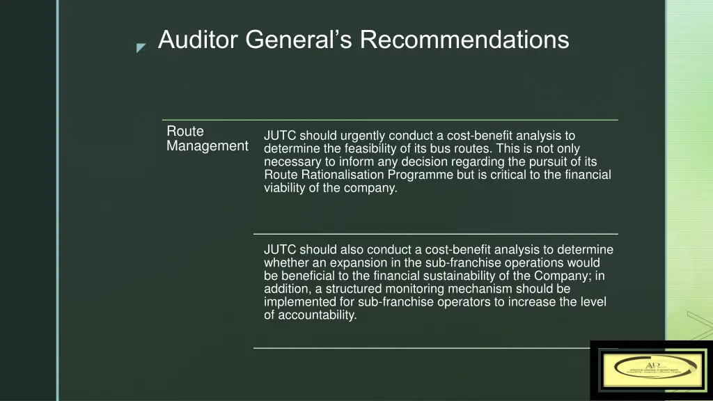 auditor general s recommendations