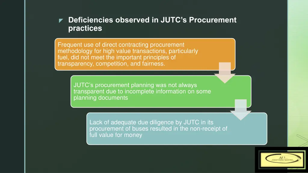 deficiencies observed in jutc s procurement