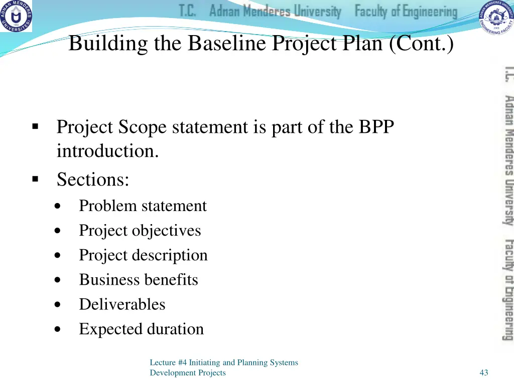 building the baseline project plan cont