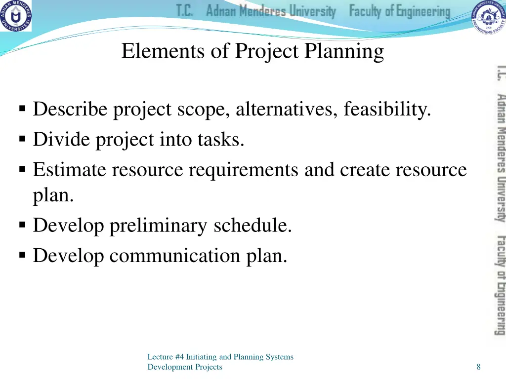 elements of project planning