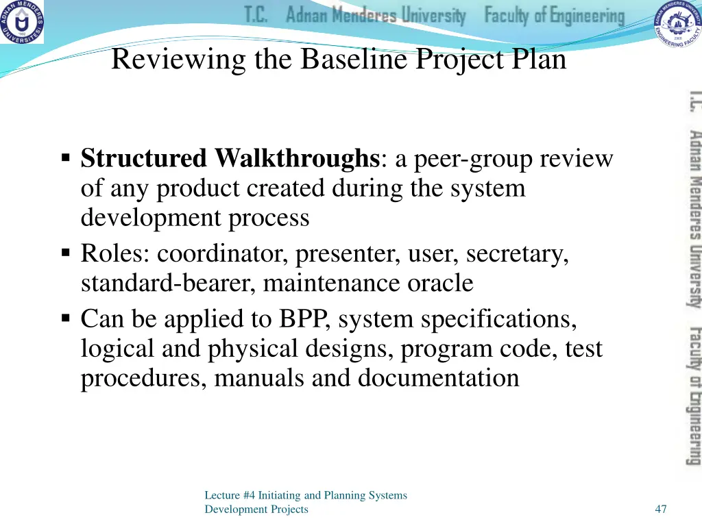 reviewing the baseline project plan