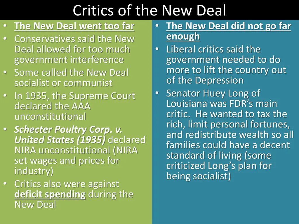 critics of the new deal the new deal went