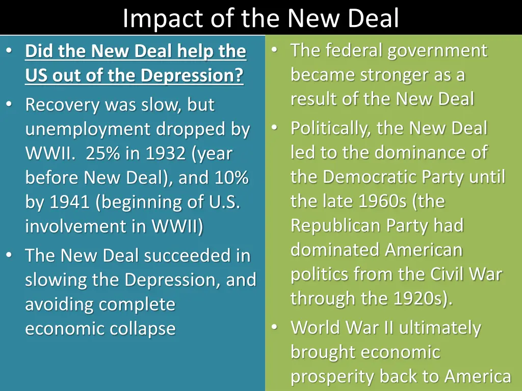 impact of the new deal did the new deal help