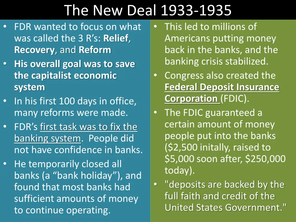 the new deal 1933 1935 fdr wanted to focus