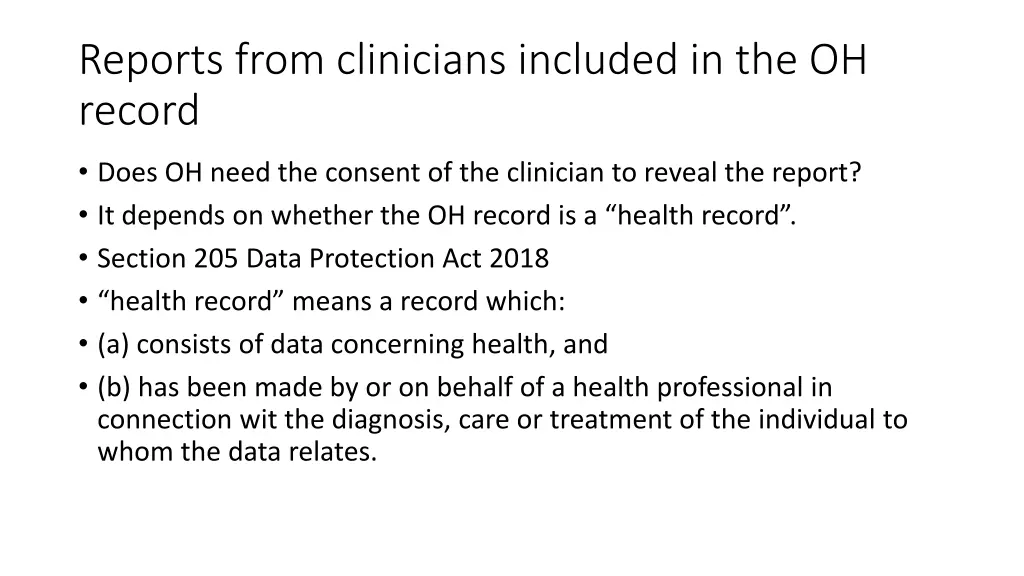 reports from clinicians included in the oh record