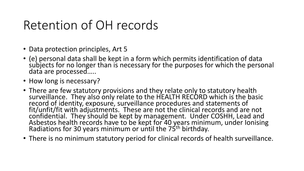 retention of oh records