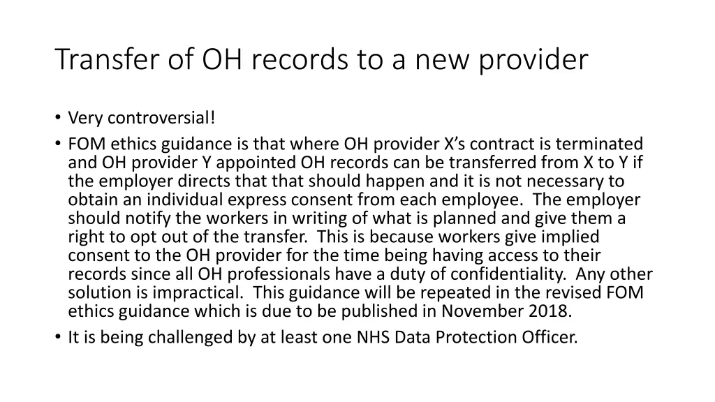 transfer of oh records to a new provider