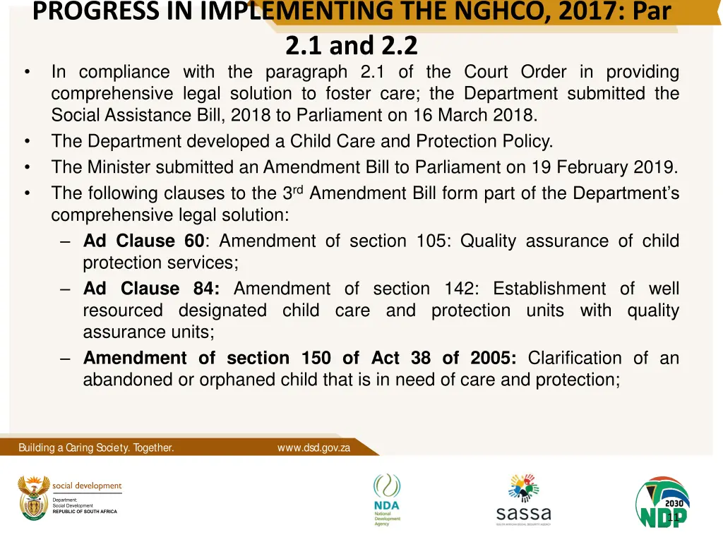 progress in implementing the nghco 2017