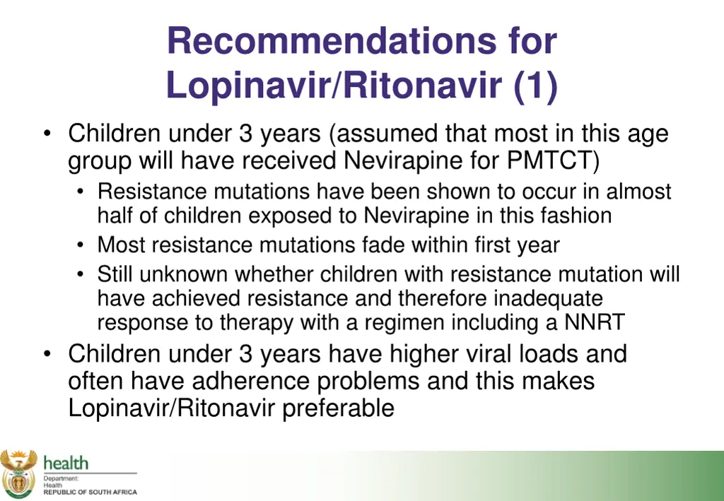 recommendations for lopinavir ritonavir