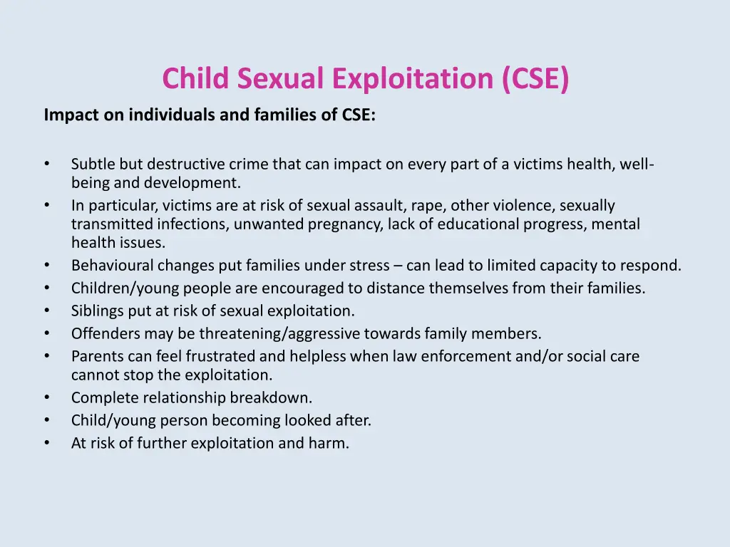 child sexual exploitation cse impact