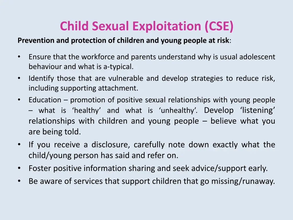 child sexual exploitation cse prevention