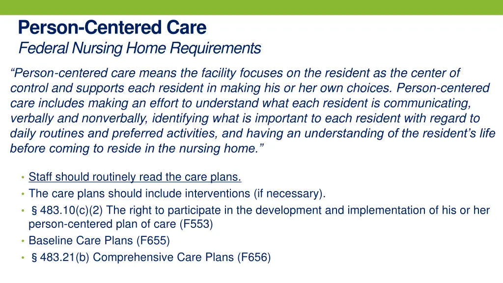 person centered care federal nursing home