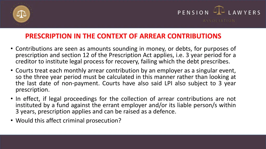 prescription in the context of arrear