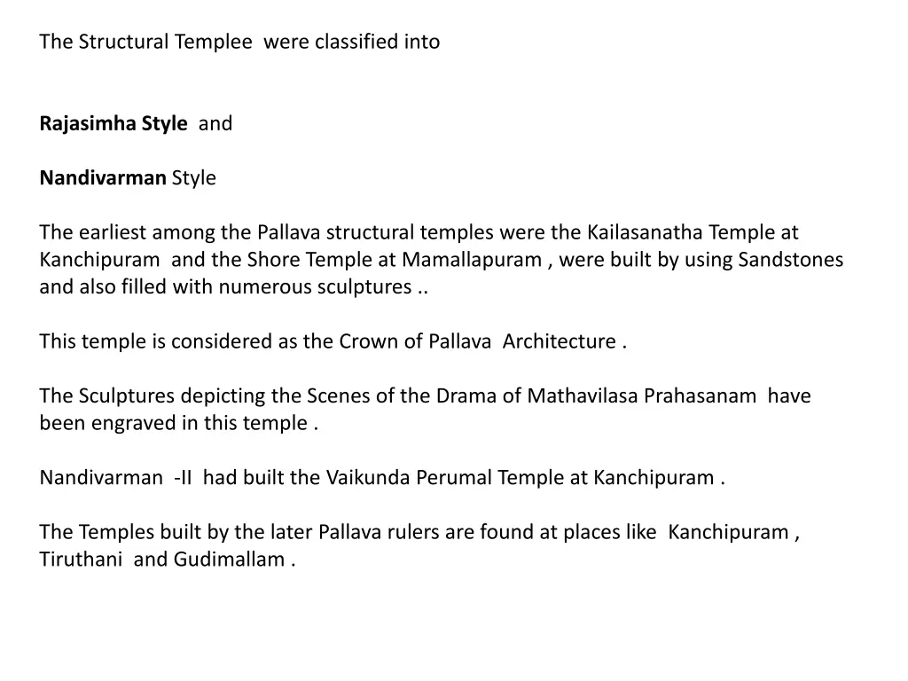 the structural templee were classified into