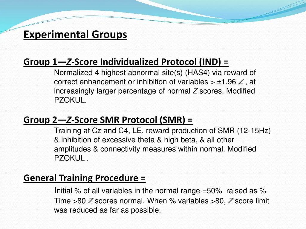 experimental groups