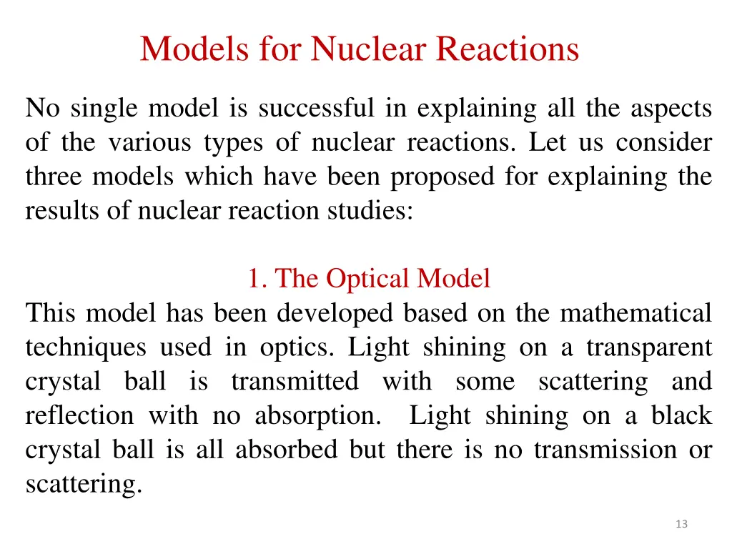 models for nuclear reactions