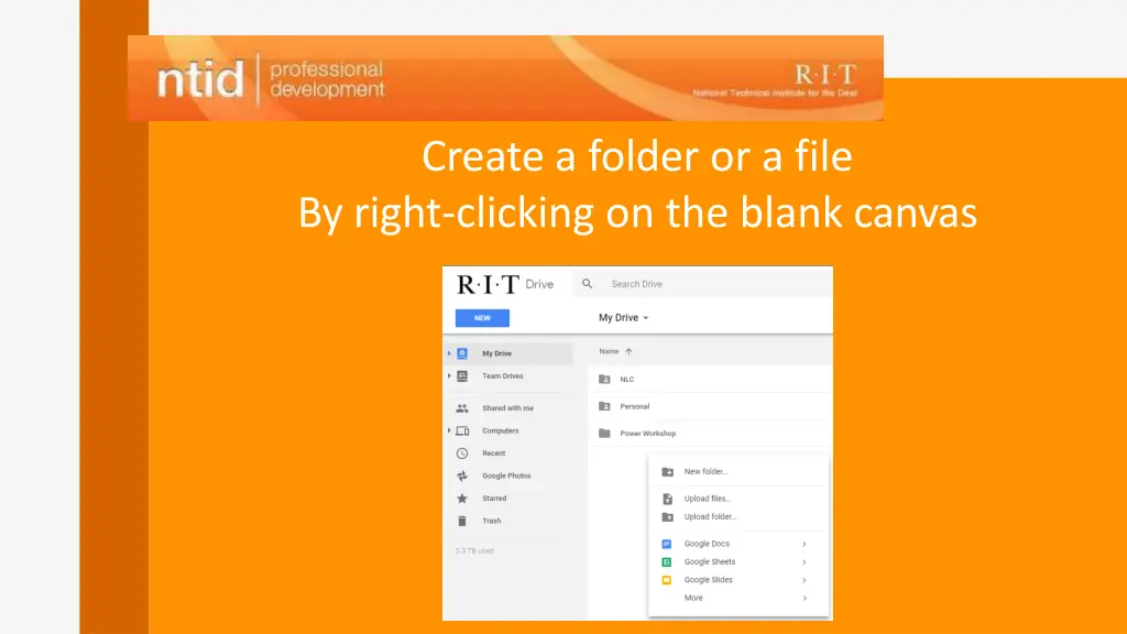 create a folder or a file by right clicking