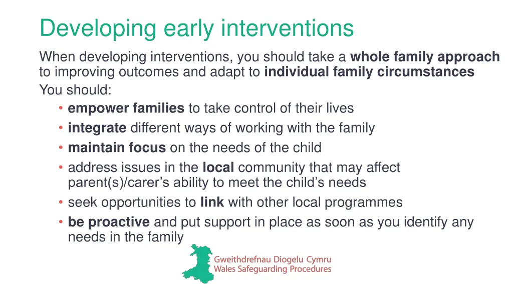 developing early interventions when developing