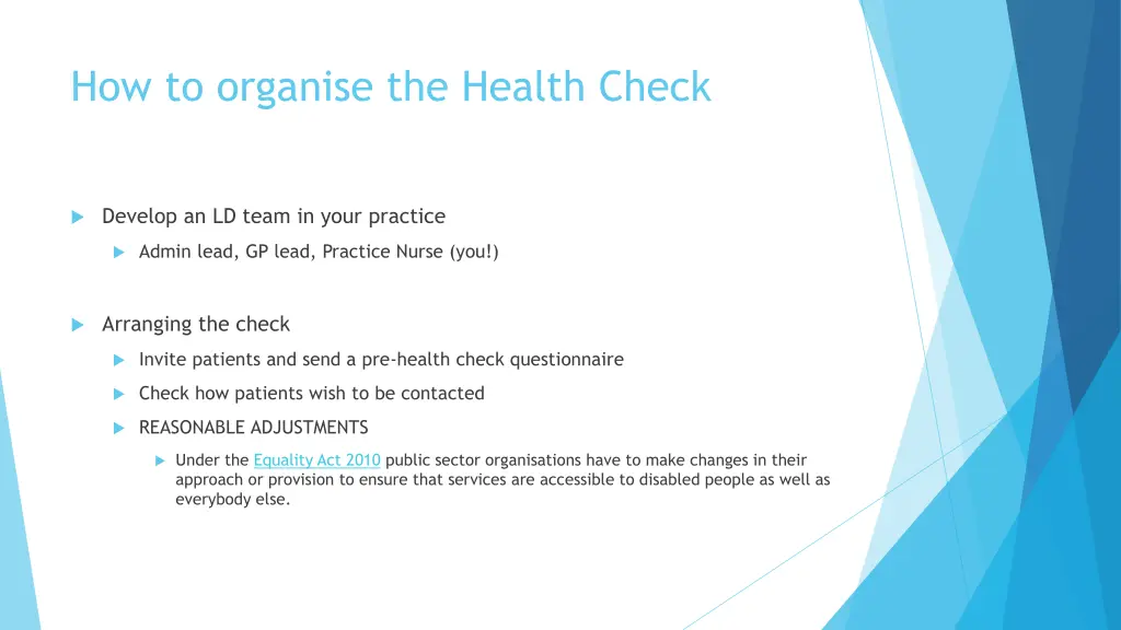 how to organise the health check