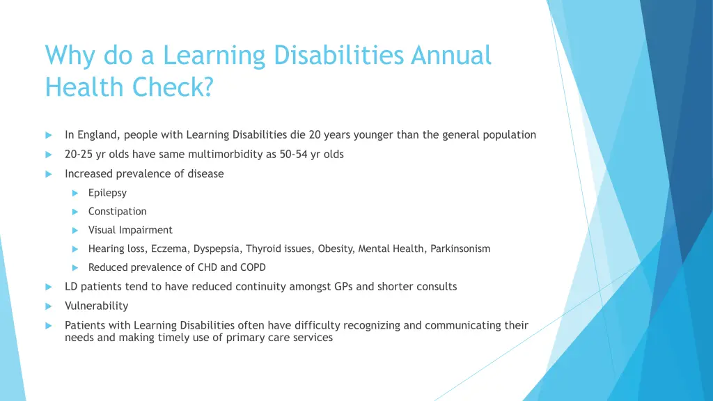 why do a learning disabilities annual health check