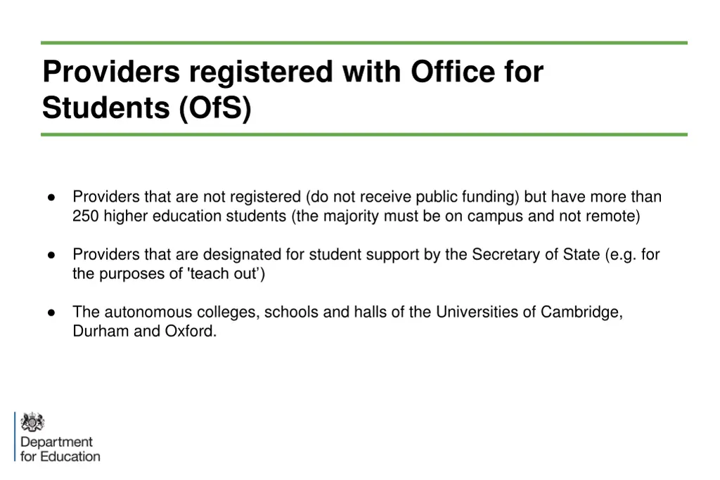 providers registered with office for students ofs