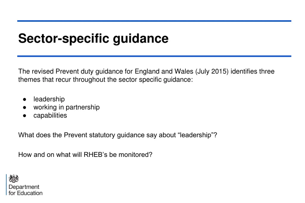 sector specific guidance