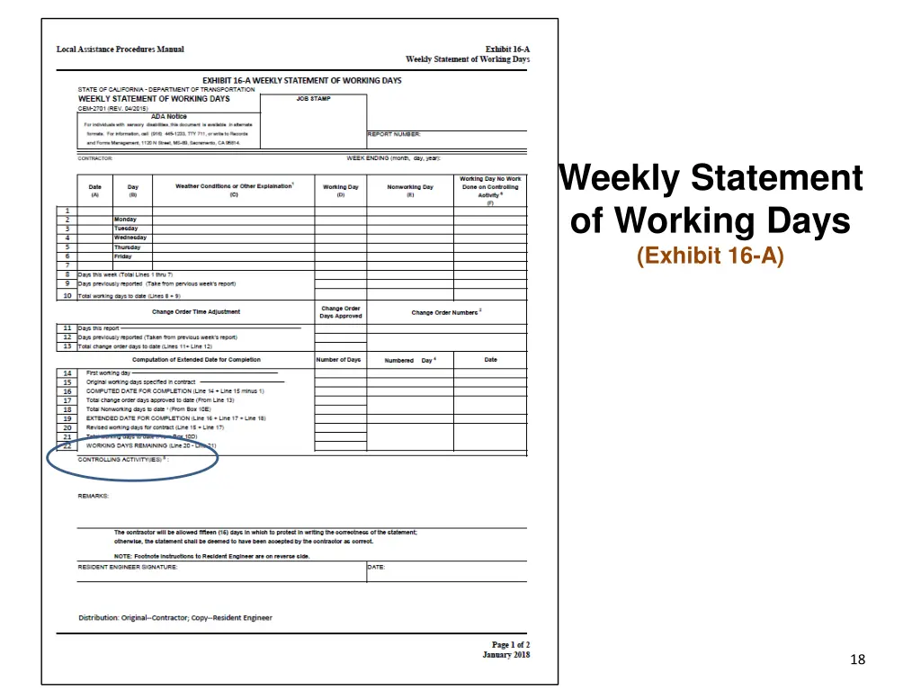 weekly statement of working days exhibit 16 a