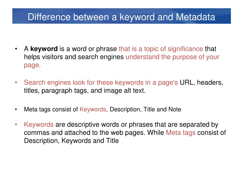 difference between a keyword and metadata