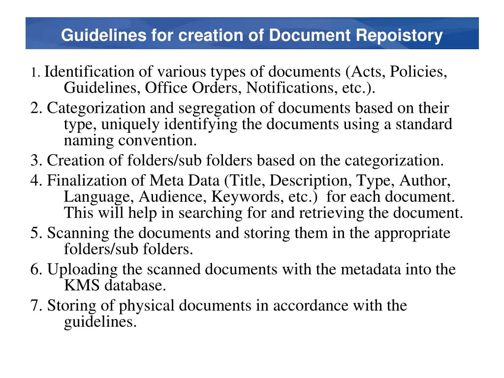 guidelines for creation of document repoistory