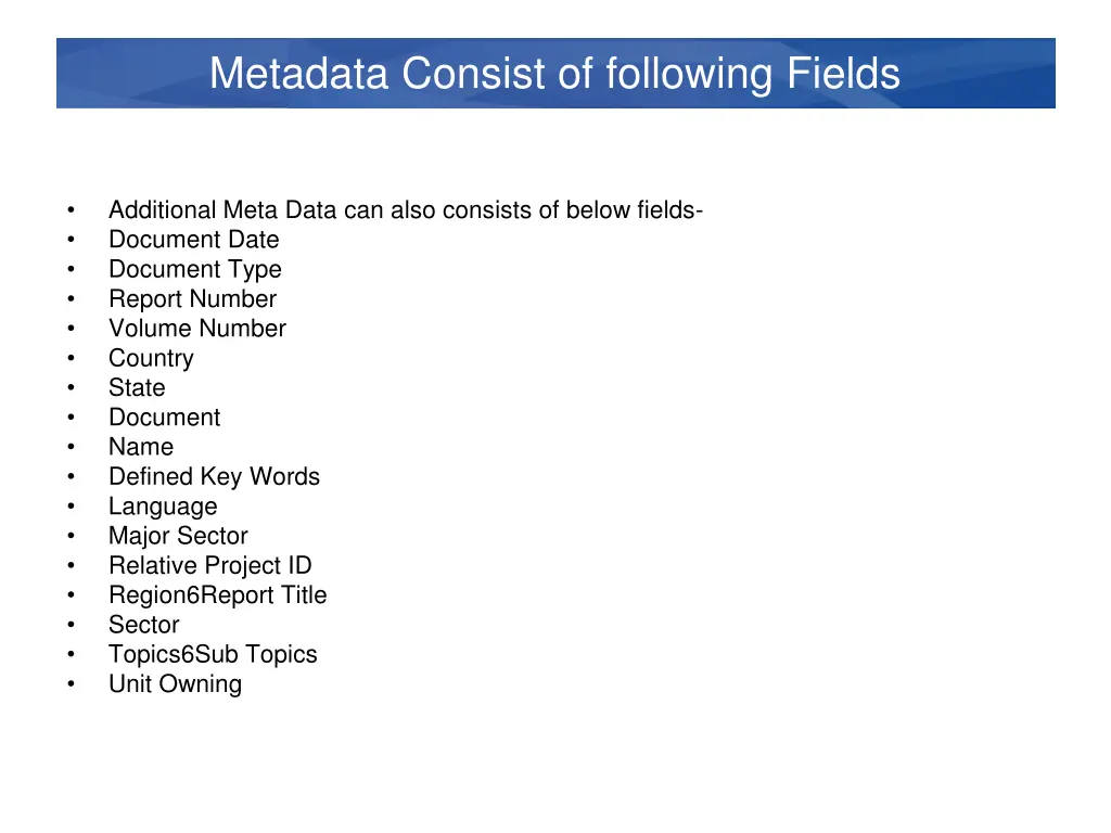 metadata consist of following fields