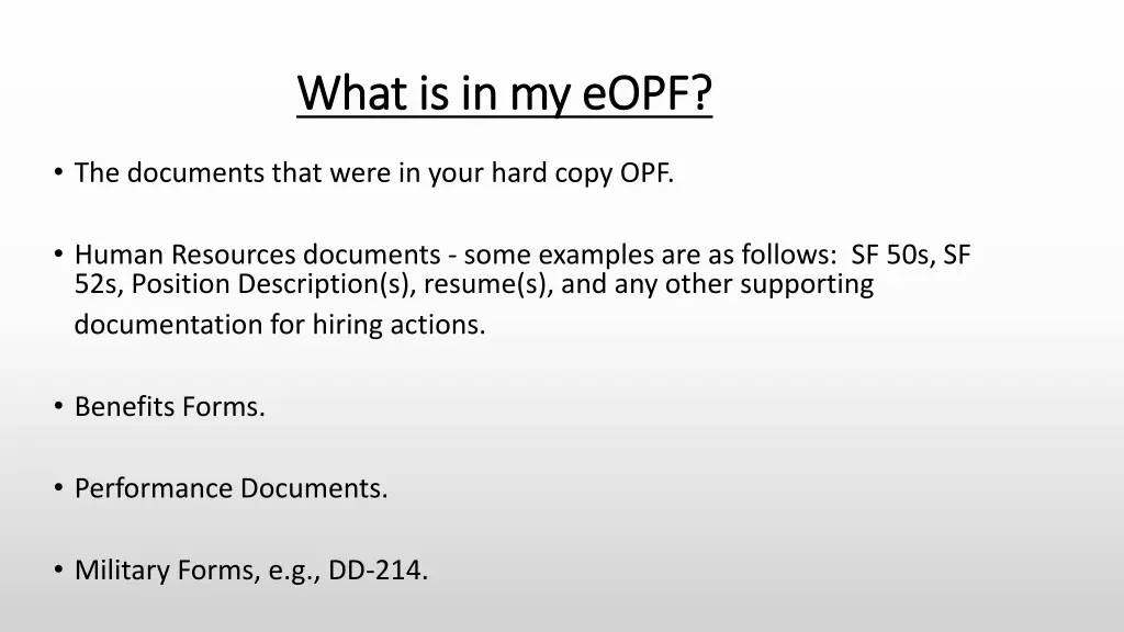 what is in my eopf what is in my eopf