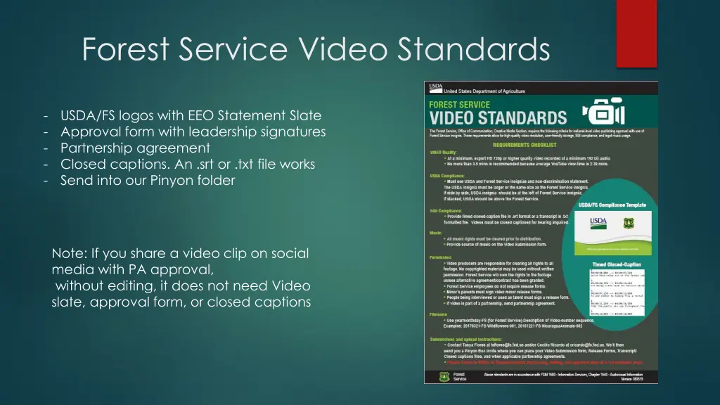 forest service video standards