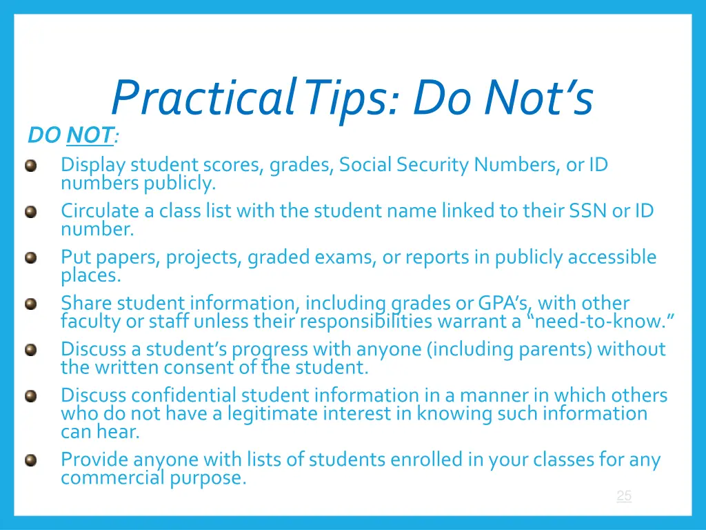 practical tips do not s do not display student